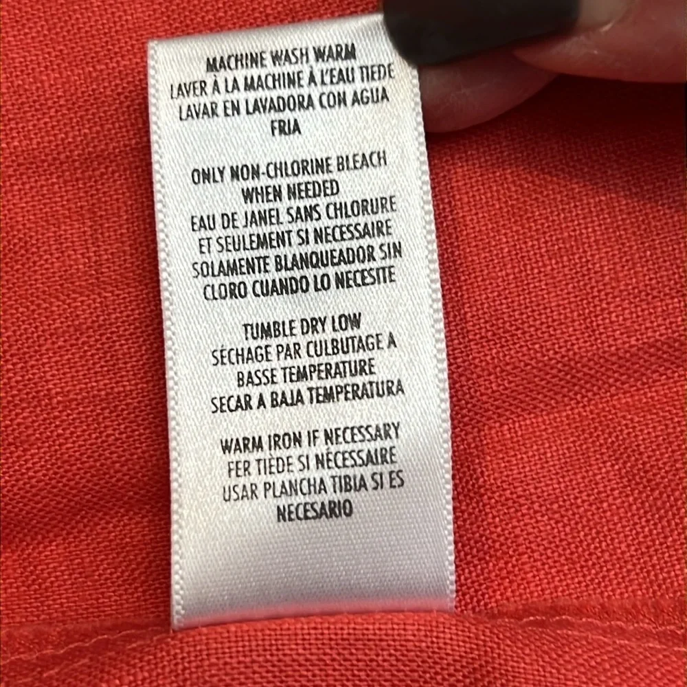 Long maxi, 100% linen, orange, pearl button sheath dress SZ L
